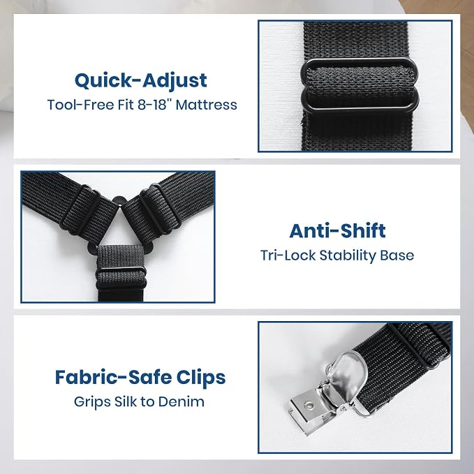 FeelAtHome Adjustable Bed Sheet Clips & Corner Fasteners, 4 Pack, RV & Bunk Beds - Image 2