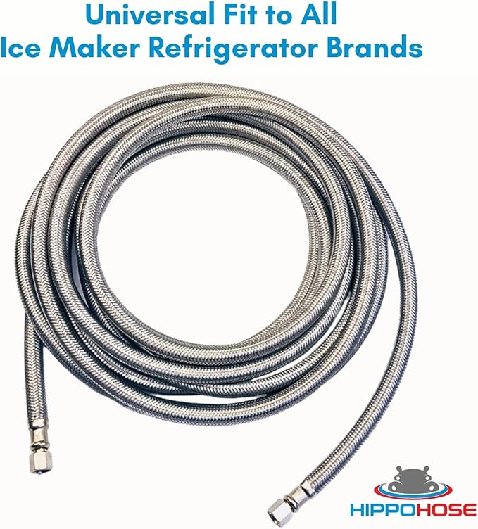 Refrigerator Icemaker Hose (20 FT) - Universal Fit to ALL Refrigerator Brands - Icemaker Water Supply Line - ¼” x ¼” Connections - SS Refrigerator Supply Hose for Ice & Water