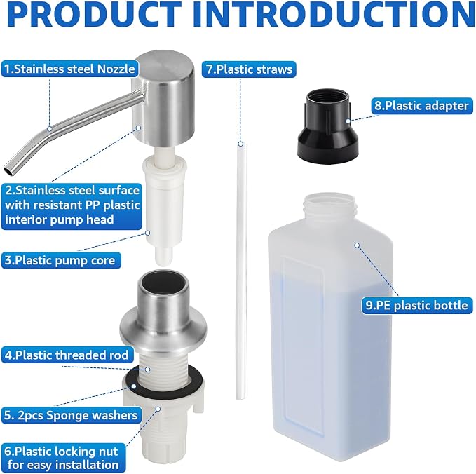 Soap Dispenser for Kitchen Sink, Brushed Nickel Built in Sink Soap Dispenser - Image 6