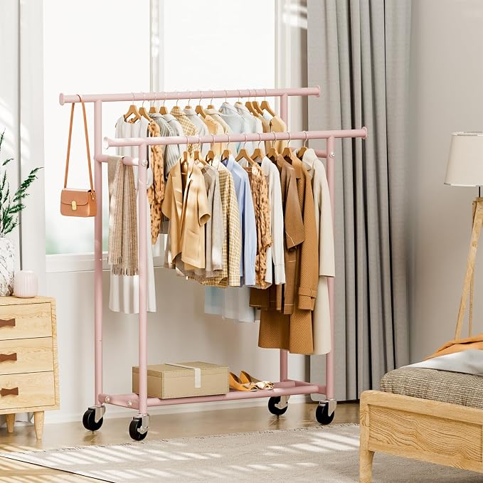 HYSEYY Clothes Rack, Double Rods Rolling Clothing Rack - Image 8