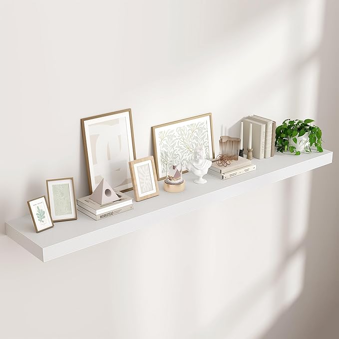 Floating Shelves for Wall 72"W x 11.6"D x 2"H, Long Engineered Wood Wall Shelves with Invisible Brackets for Living Room Bedroom Bathroom Office Kitchen Decor and Storage, White Finish, Set of 1