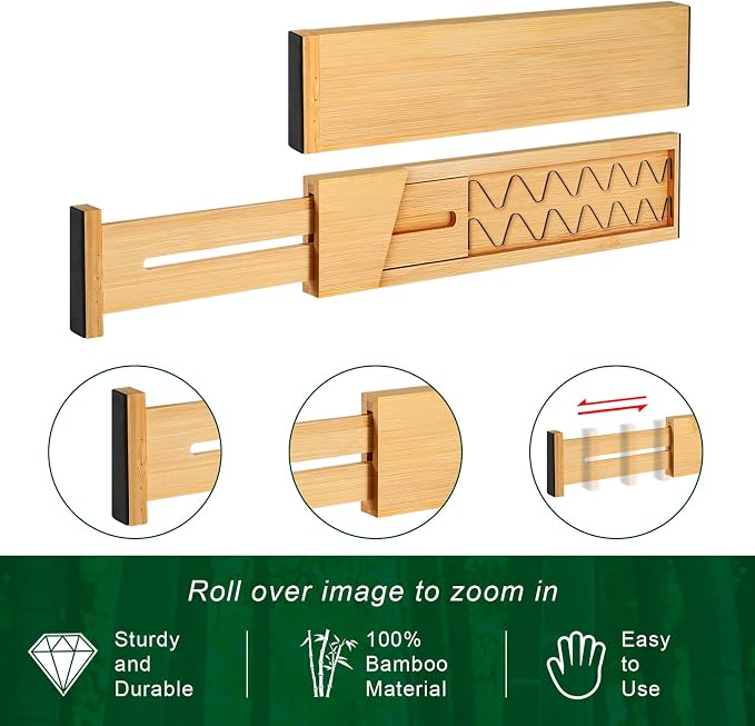 4 Pack Bamboo Drawer Dividers Organizer - Image 8