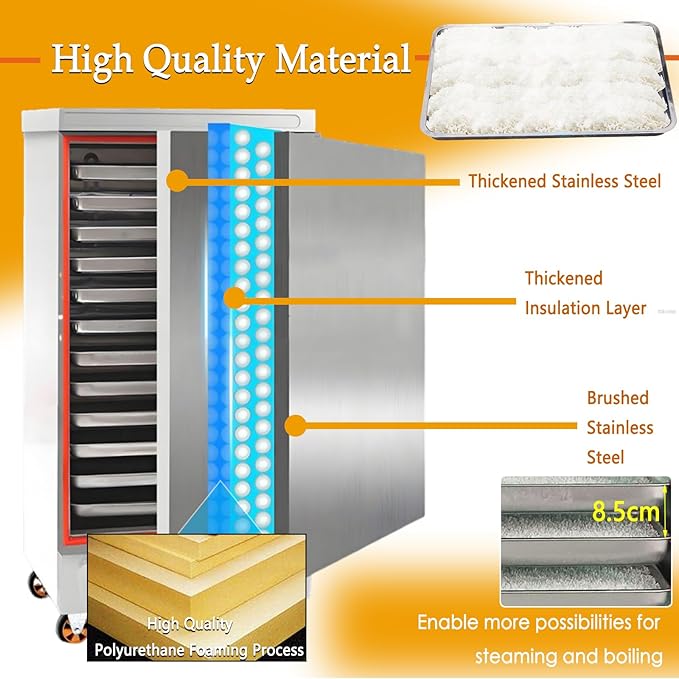 Commercial Electric Food Steamer Cabinet Stainless Steel Steam Warmer 12 Layers Steam Cooker Seafood Steam Oven Heating and Steaming Rice Steambox Multifunctional Food Steamer 110V 12KW