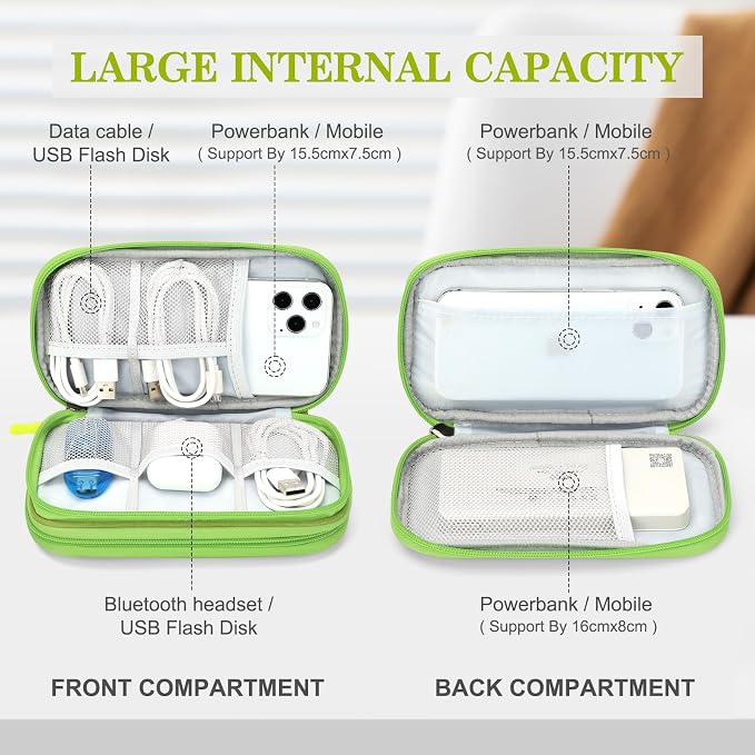 FYY Electronic Organizer, Travel Tech Pouch Bag, Cable Organizer Green | Wrist - Image 3