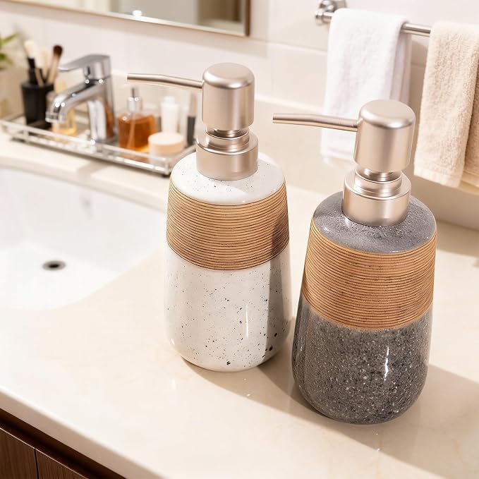 2 Pcs Ceramic Soap Dispenser Set, 15 Oz Refillable Liquid Soap Dispensers - Image 6