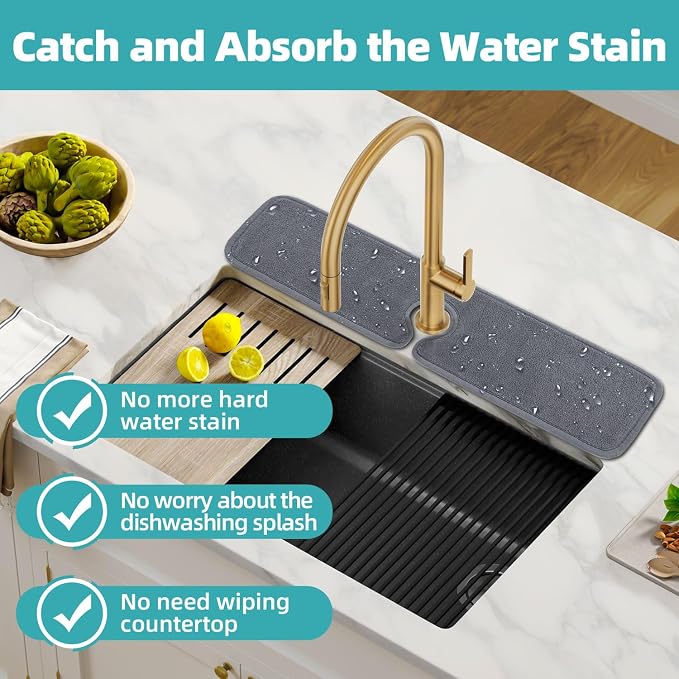 PoYang 2 Pack Faucet Mat for Kitchen Sink Splash Guard, Long 24x5.1 Inch | - Image 2