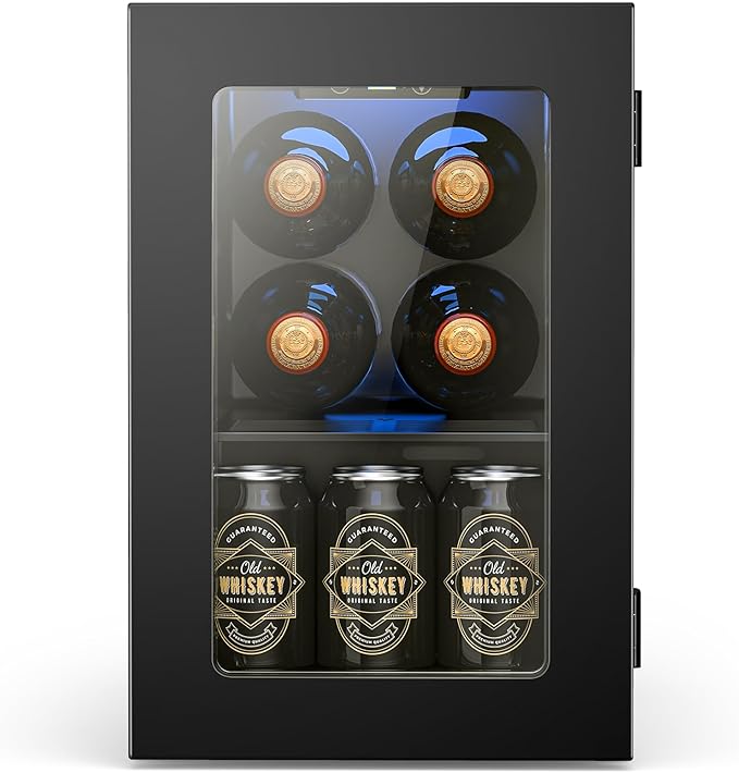 Wine Cooler Refrigerator with Glass Door, Mini Wine Fridge for Red, White and Champagne, Built-in Wine Cellar, 40-61F Digital Temperature Control, Indoor Use