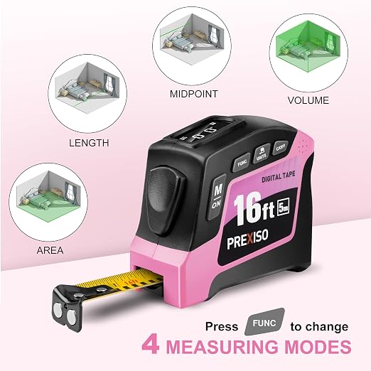 PREXISO 2-in-1 Digital Tape Measure, 16Ft Pink Digital Measuring Tape - Image 5