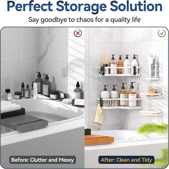 YASONIC Corner Shower Caddy Adhesive, 100% Rustproof Shower Organizer - Image 8