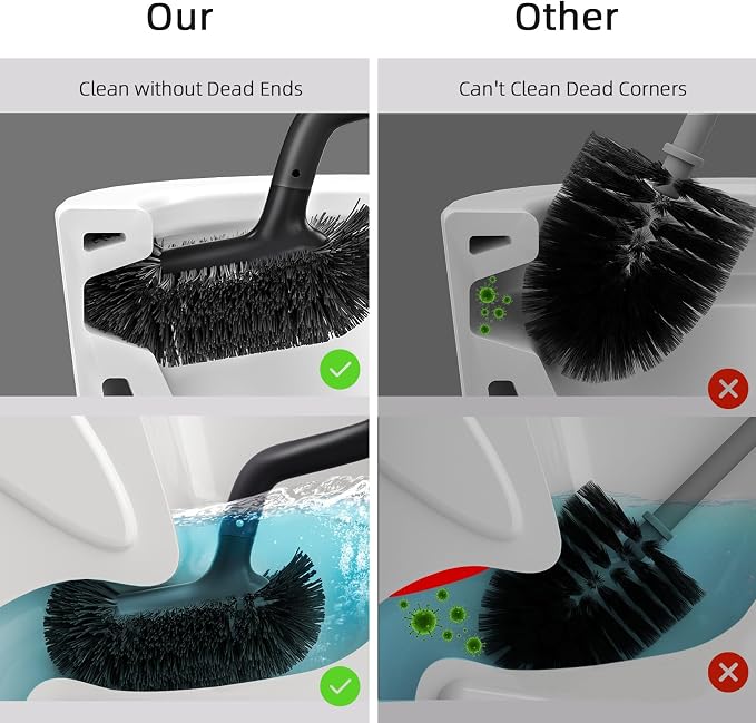 HAMITOR Toilet Bowl Brush Holder Set: Bathroom Deep Cleaning Scrubber | Under - Image 3