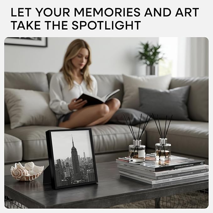 Homeforia Black Picture Frames 8x10, High End Metal 8 x 10 Photo Frame with Mat 5 by 7 Art, 10x8 Black Frame Matted to 5x7 inch Print, 8by10 Wall or Tabletop Frames, Tempered Glass, Wall Kit, Set of 4