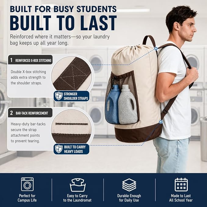 Canvans Laundry Bag Backpack, Large Travel Laundry Bag - Image 3