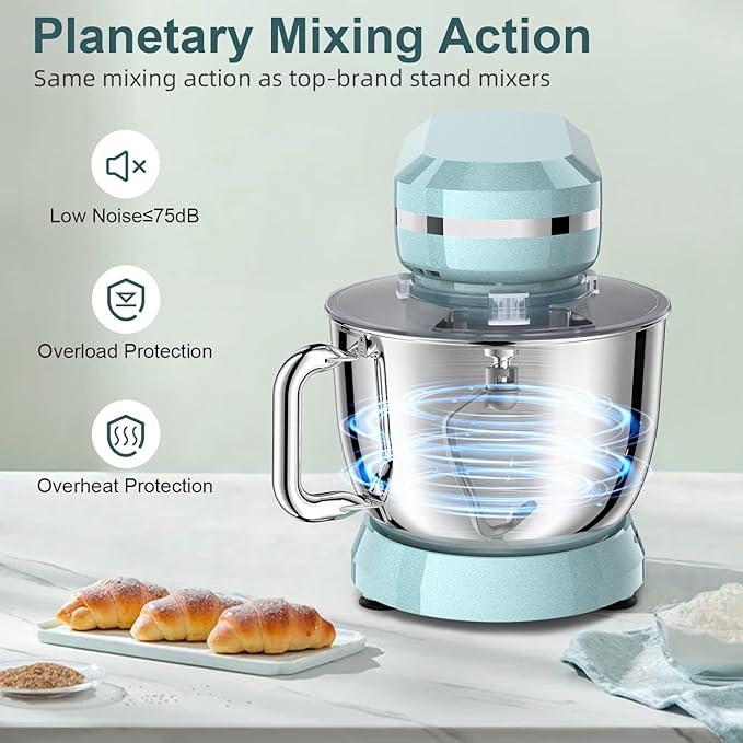 HOWORK Electric Stand Mixer,10+p Speeds Kitchen Mixer With 6.5QT Stainless Steel Bowl,Dough Hook, Wire Whip & Beater,for Most Home Cooks(Blue)