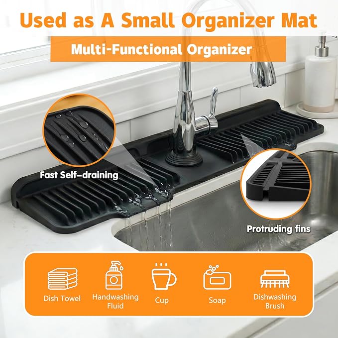Silicone Faucet Mat for Kitchen Sink, fits kitchen & bathroom sinks; food-grade - Image 5