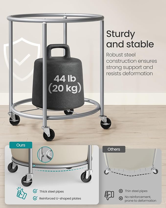 SONGMICS Laundry Basket with Wheels, 29 Gal., Steel Frame, Removable Bag - Image 4