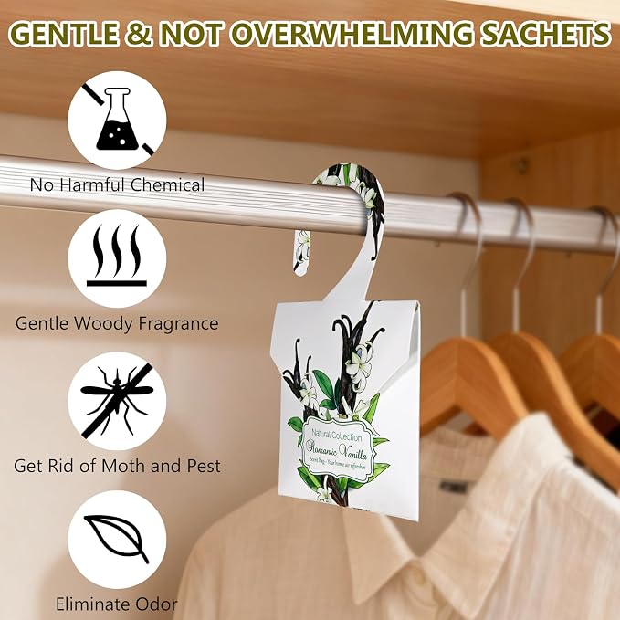 24 Pack Vanilla Sachets for Drawers and Closets, Natural Closet Freshener - Image 4