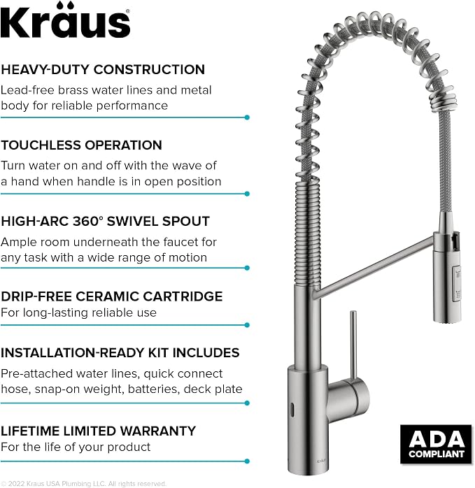 KRAUS Stainless Steel 21 in Touchless Pull Down Faucet KSF-2631SFS | QuickDock - Image 13