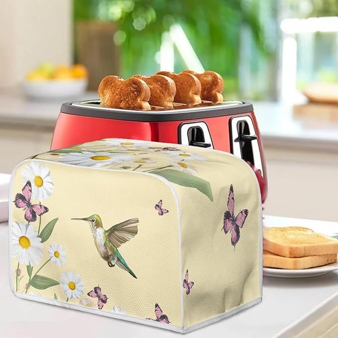 Hummingbird Daisy Butterfly Print 4 Slice Toaster Cover for Kitchen Small Appliance Universal Size Dustproof Fingerprint Protectors