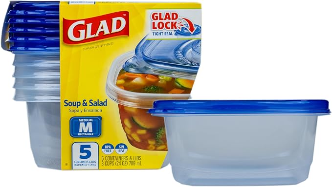 Glad GladWare Medium Rectangle Food Storage Containers, 24 Oz, leak-resistant by GladTrashFoodStorage