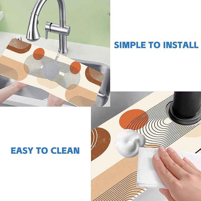 Abstract Minimalistic Geometric Sink Faucet Absorbing Mat Sink Splash Guard - Image 5