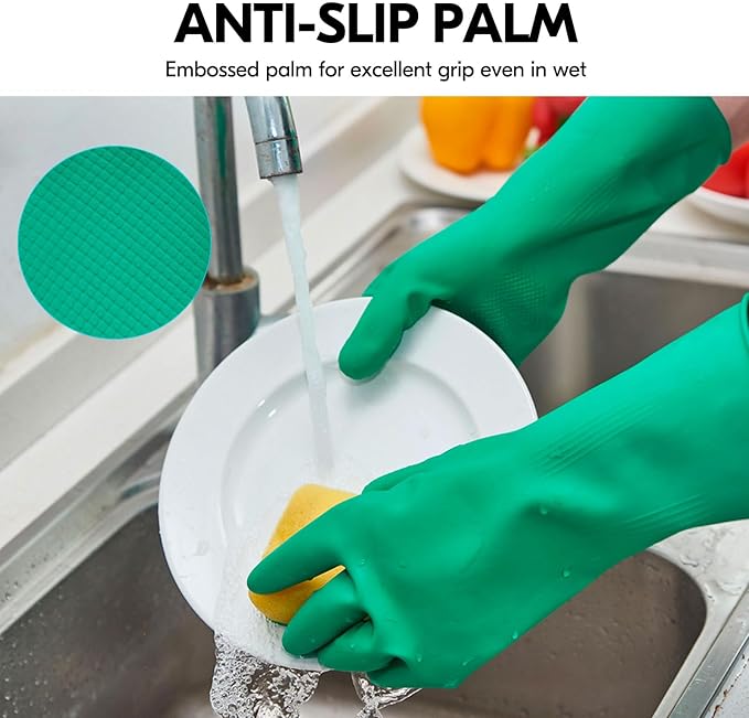 Vgo... Latex Reusable Household Gloves, Cleaning Gloves, Long Cuff | green - Image 3