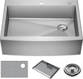 DELTA FAUCET Delta Lenta 30-inch Retrofit Farmhouse Apron Front 16 Gauge Stainless Steel Single Bowl Kitchen Sink for Undermount/Drop-In Installation with Accessories, 95J132-T30S-SS
