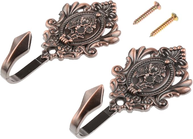 Curtain Tiebacks Small Lightweight Hooks, Vintage Red Copper Rose Pattern | by Hicello