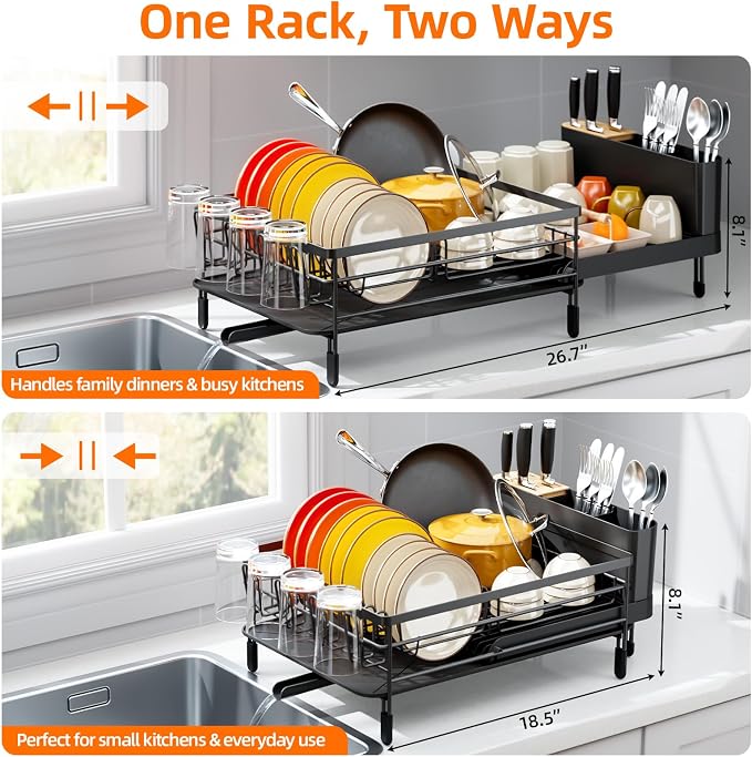 Urackify Extendable Dish Drying Rack, 18.5"-26.7" L x 12.7" W - Image 2