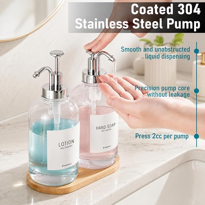 Glass Soap Dispenser Set 2, Silicone Funnel, Refillable Kitchen Soap Dispenser - Image 4