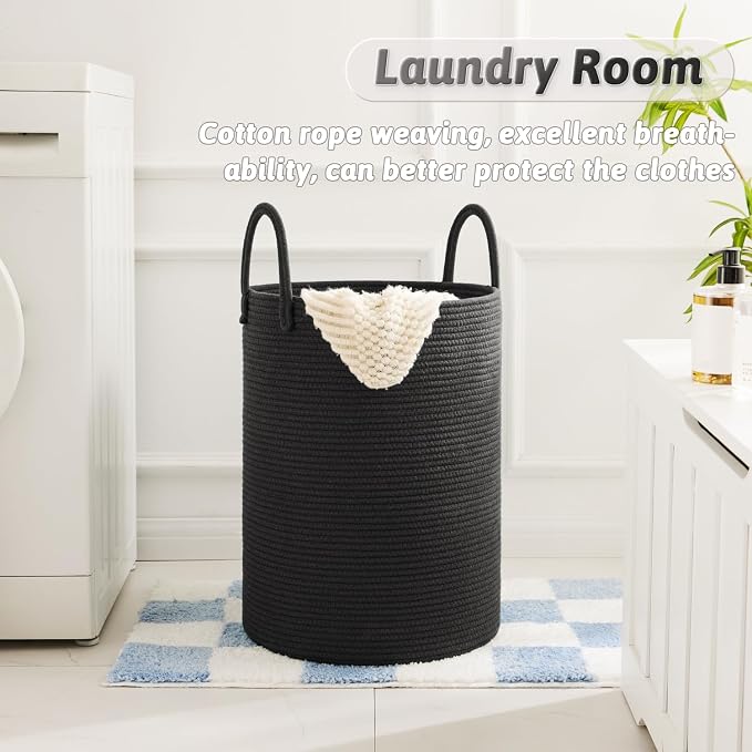 Artfeel Laundry Basket, Woven Cotton Rope Laundry Hamper, 80L - Image 5