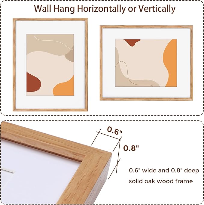 Fun Memories 16x20 Picture Frames Set of 3, Solid Oak Wood Picture Frame 16 by 20, 16x20 Frame with Mat for 11x14, 16 x 20 Frame with Tempered Glass, 16"x20" Poster Frame