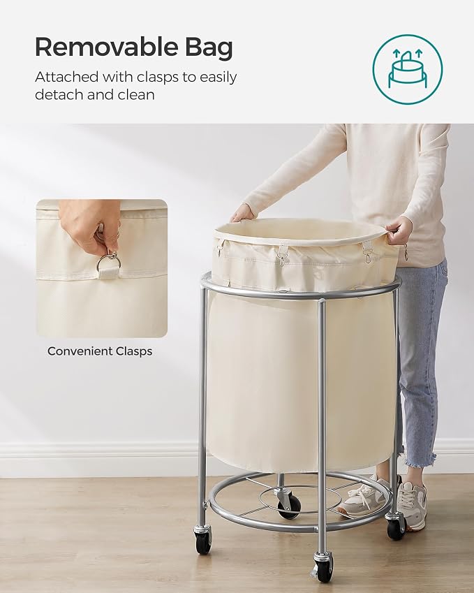 SONGMICS Laundry Basket with Wheels, Steel Frame, Removable Bag - Image 6