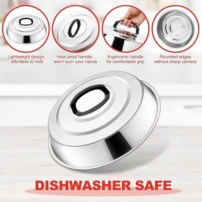 Round Basting Cover - 2 Pieces, 12.2 Inch Metal Steamer Dome Grill Accessories for Blackstone, Cheese Melting Dome for Griddle Cooking & Steaming, Good for Outdoor & Indoor