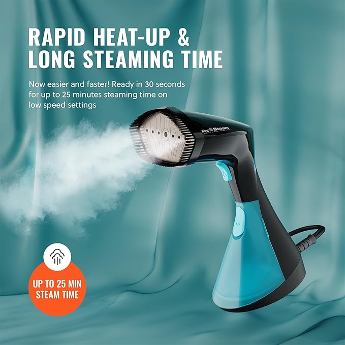 PurSteam Handheld Garment Steamer for Clothes – Powerful Wrinkle Remover with 3 Steam Settings, Large Removable Water Tank, and Fast Heat-Up – Portable Fabric Steamer for Home & Travel