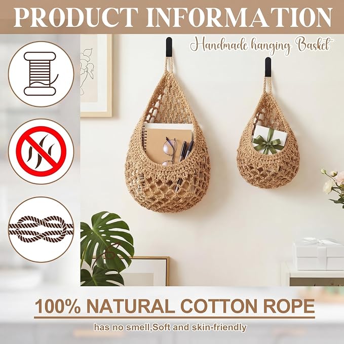 Honeydak 3 Hanging Baskets, Light Linen, Cotton Rope - Image 5