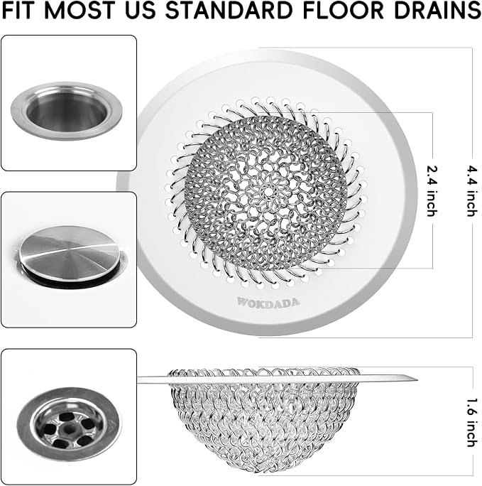 Hair Trap for Shower Drain, 4.4" Anti-Clog Tub Drain Cover, Anti-Clog Mesh - Image 4