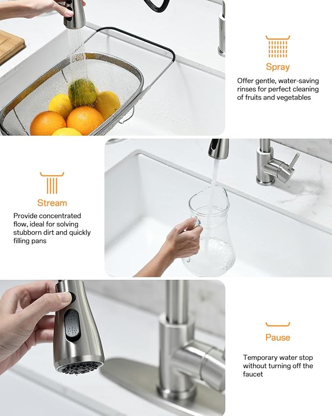 Pull-Down Kitchen Faucet, Brushed Nickel | 304 Stainless Steel, 10-Min DIY - Image 6