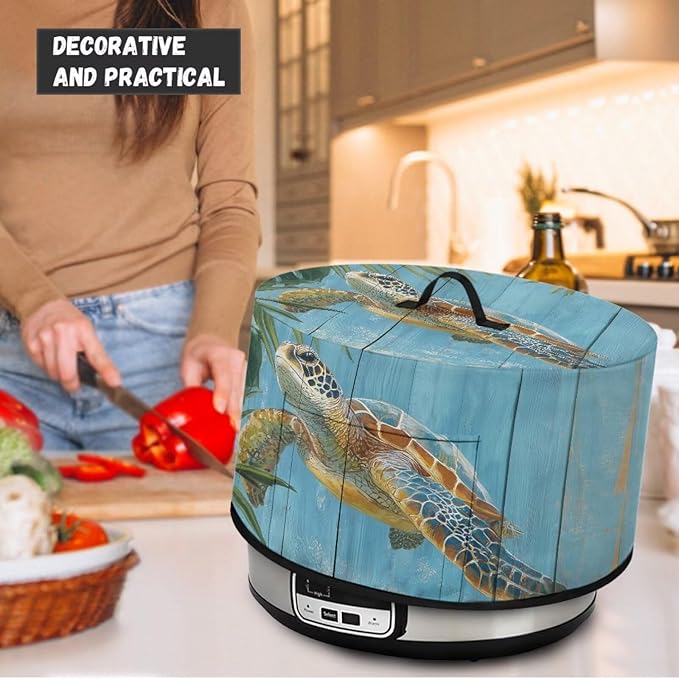 Sea Turtle Wood Grain Print Slow Cooker Dust Cover Protective with Pocket Keep Appliance Clean Fit Most 6-8 Quart Crock Pot Monstera Palm Leaf Print Kitchen Appliance Accessories