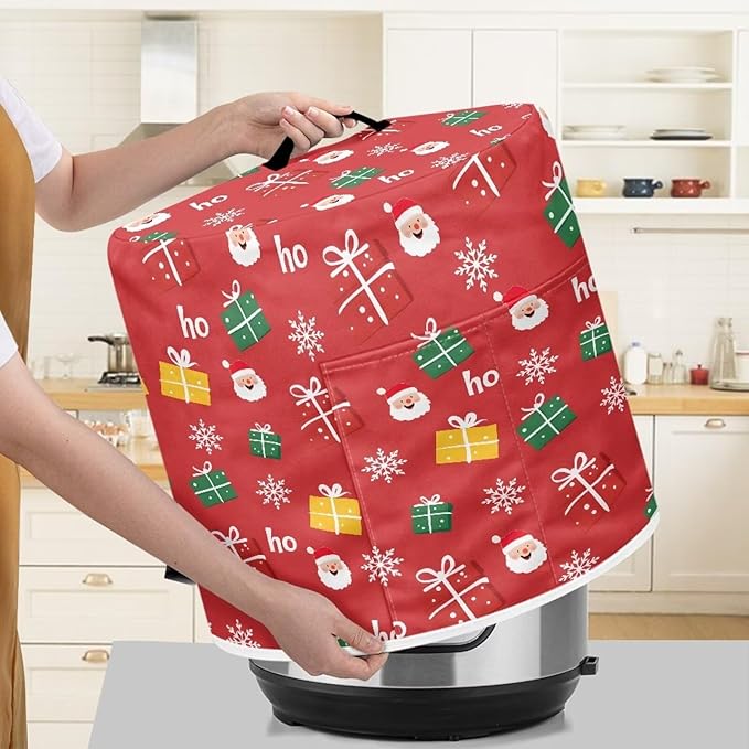 Pressure Cooker Cover for Women,Santa Claus Print Dust Protection Insulated Rice Cooker Cover Lining Dust Cover with Pockets for Instant Pot 6 Quart Appliance Cover