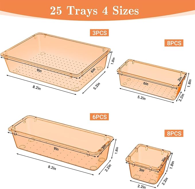 SpaceHacks 25 PCS Plastic Drawer Organizer, 4-Size Versatile Organizer Trays & - Image 2