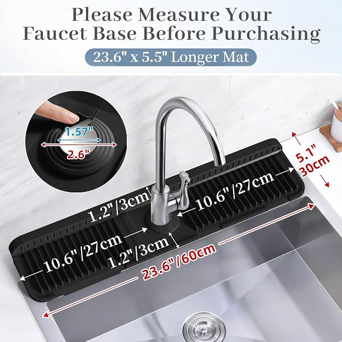 PoYang 24 Inch Faucet Mat for Kitchen Sink Splash Guard, Snap Button Holds It - Image 3