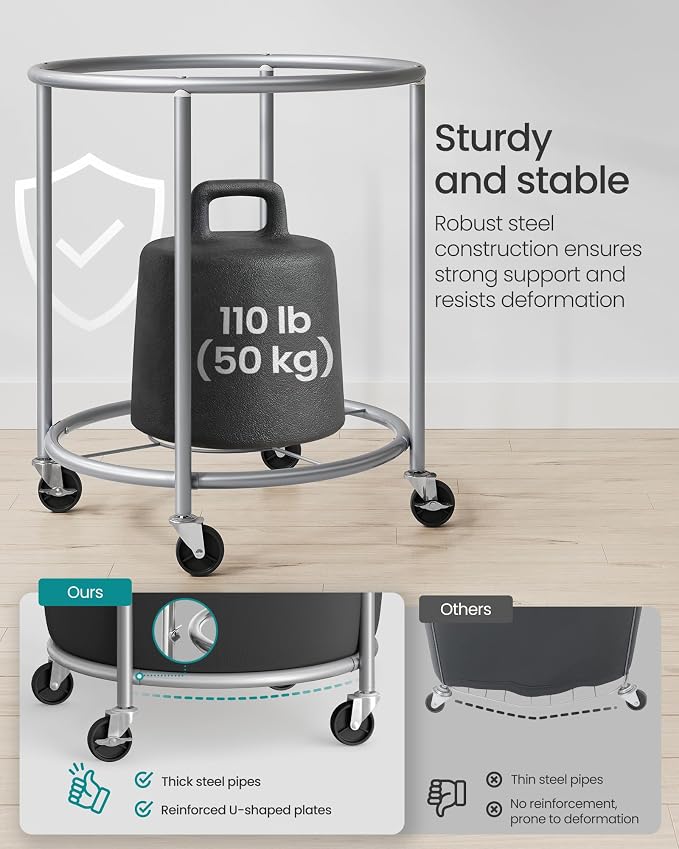 SONGMICS Laundry Basket with Wheels, Steel Frame, Removable Bag - Image 4