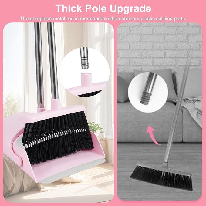Pink Broom and Dustpan Set for Home, 52-in Long Handle Broom - Image 7