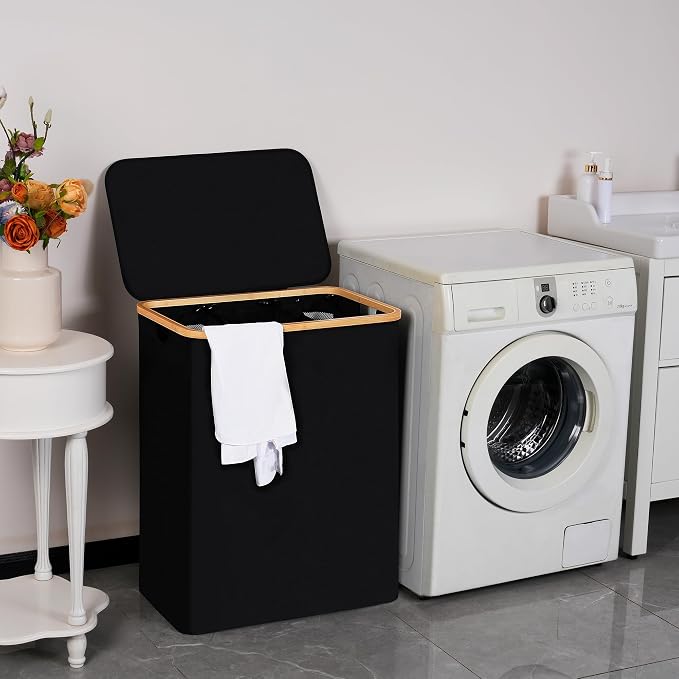 efluky Laundry Hamper with Lid, Trio Laundry Basket with 2 Removable Bags - Image 6