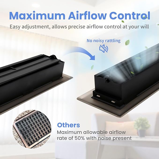 2x10 Inches Heavy Duty Walkable Floor Register Easy Adjust Air Supply Lever Floor Vents - Seattle Design - Vent Cover for Home Floor - Matte Black