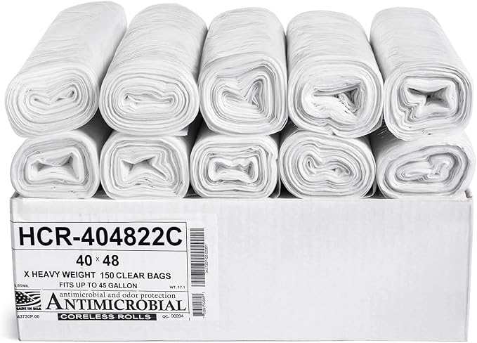 Aluf Plastics 45 Gal Clear Trash Bags, 22 Micron by AlufPlastics