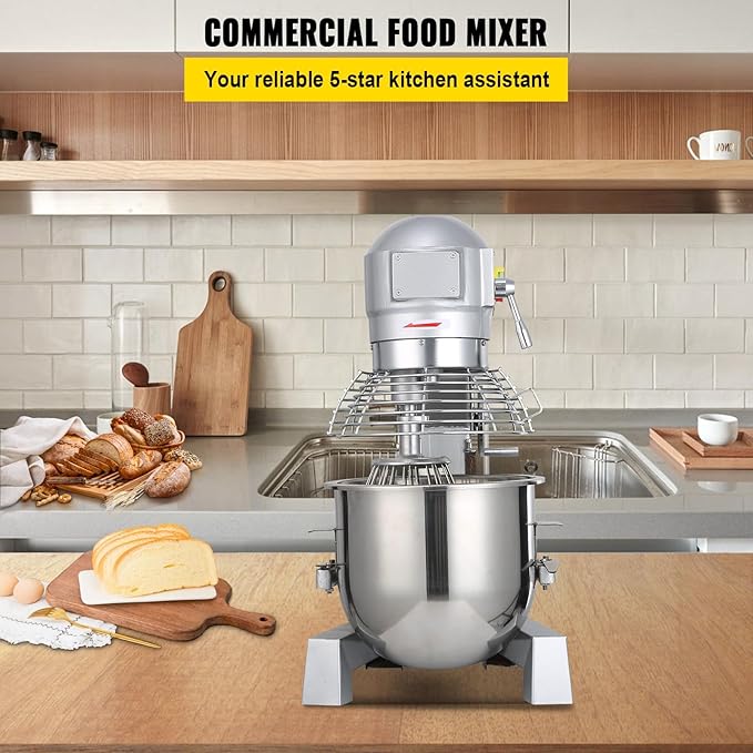 Happybuy 10Qt Commercial Food Mixer with Timing Function， Commercial Mixer 500W Stainless Steel Bowl Heavy Duty Electric Food Mixer Commercial with 3 Speeds Adjustable, Perfect for Bakery Pizzeria