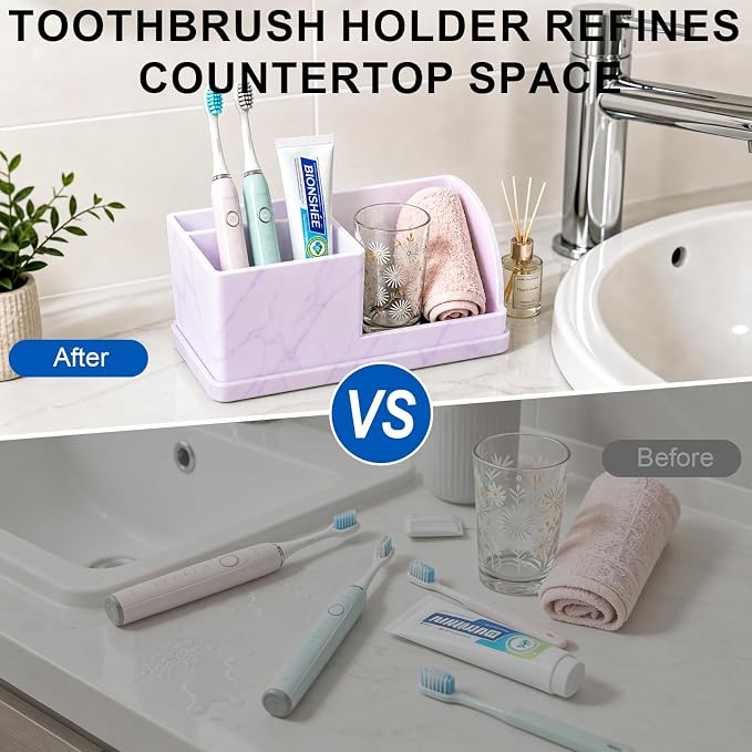 Bathroom Toothbrush Holders, 4 Slots Silicone Counter Organizer Storage - Image 5