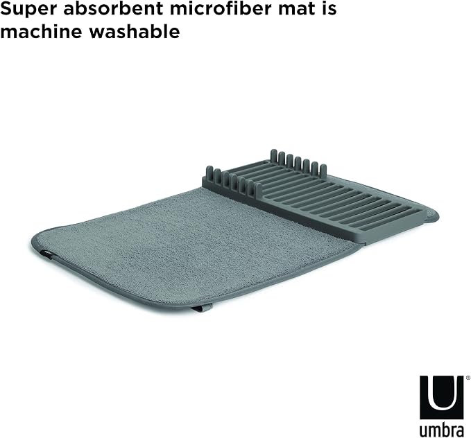 Umbra Udry Dish Drying Rack, Folding Dish Drainer Mat, Dark Grey | Absorbent - Image 7