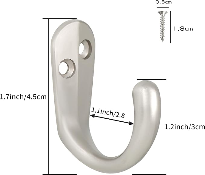 IBosins 15PCS Coat Hooks Wall Mounted Silvery Single Prong Robe Hook | Hanging - Image 3